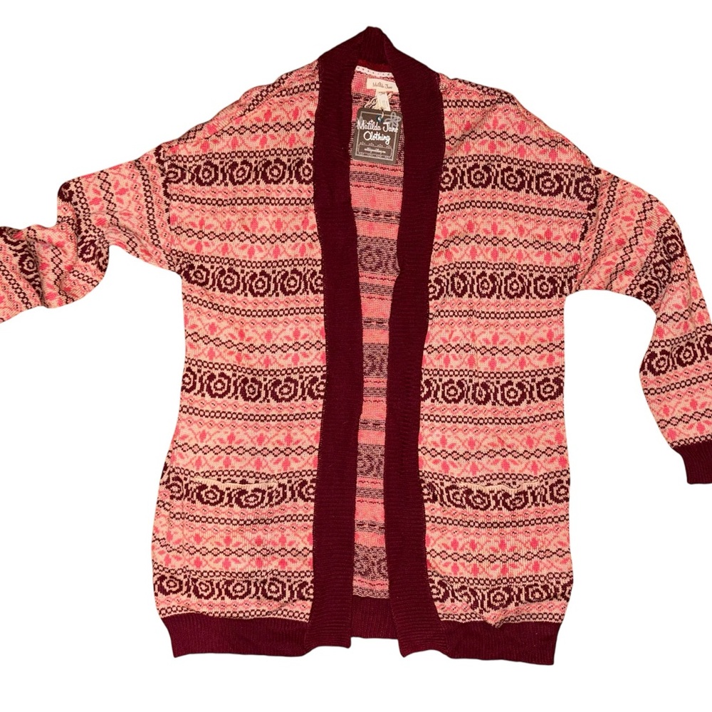 Matilda Jane Women's Harmony Cardigan in Pink and Burgundy. Cotton Blend. NWT